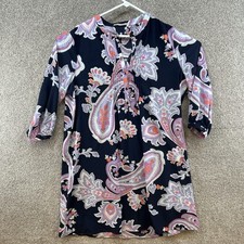 Gap Women's Dress Size Extra Large Blue Long Sleeve Floral Paisley Shift Button