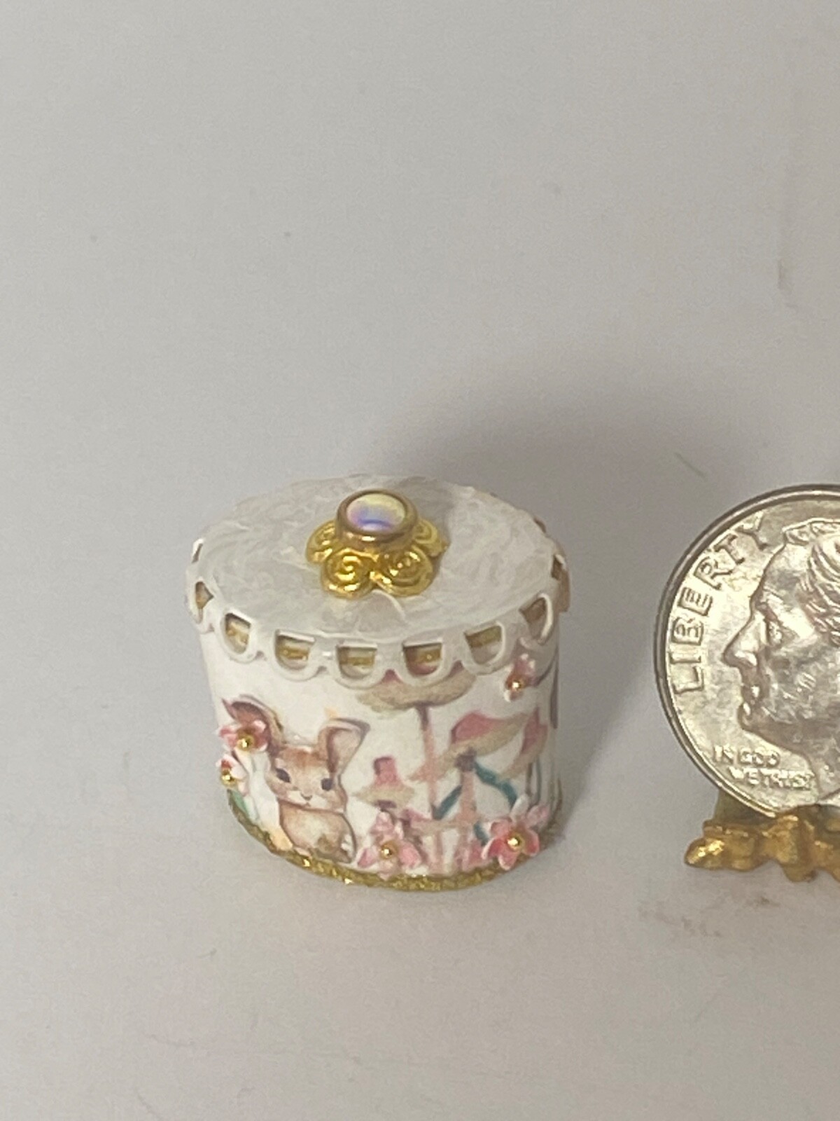 Artisan Oval Bunny Garden Easter Egg Gift Box 1:12 Dollhouse Signed OOAK 23