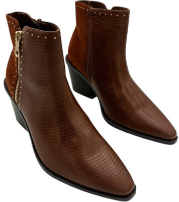 Shoedazzle women's Elidi brown snakeskin print ankle booties 3'' heel size 10