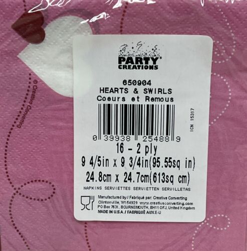 Valentines Napkins , Red Heart Beverage Napkins Valentine Decoration Party 16ct - Picture 2 of 2