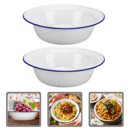 2pcs Enamel Bowl Household Enamel Bowl Vintage Enamelware Basin Kitchen Enamel - Picture 2 of 12
