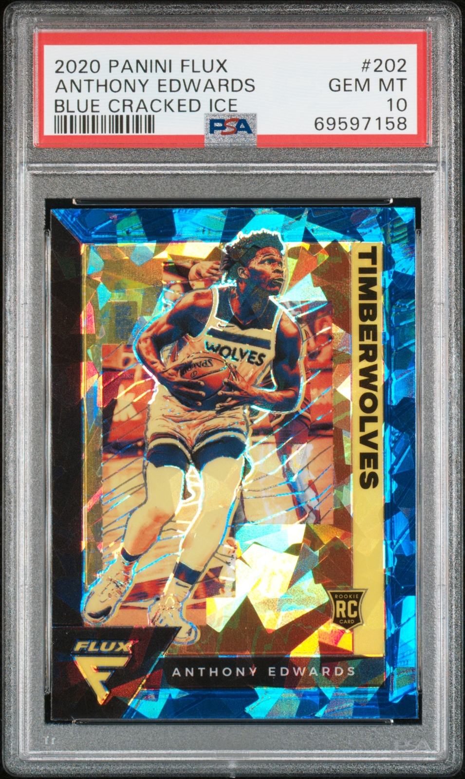 2020 Panini Flux #202 Anthony Edwards Blue Cracked Ice PSA 10