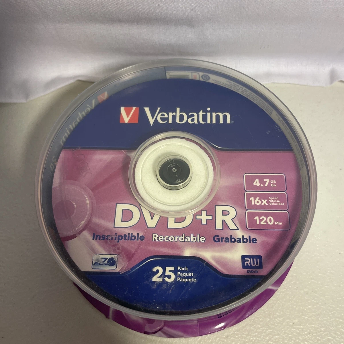 Verbatim 25pk 16X DVD+R 4.7GB Recordable Disc Silver Write-On Spindle NewSealed