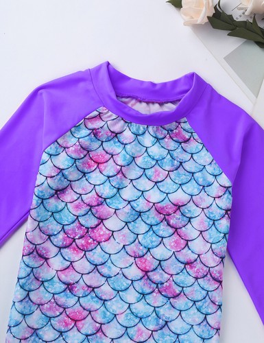 Girl Bikinis Swimsuits Fish Scales Printed Rash Guard Tops+Bottoms Bathing Suits - Picture 37 of 46