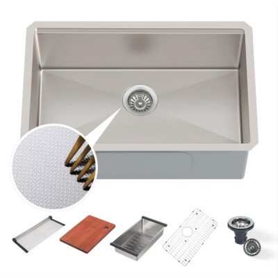 Kitchen Workstation Sink 30'' x 19'', 3D Embossed Undermount Sink, 10'' Deep Basin 