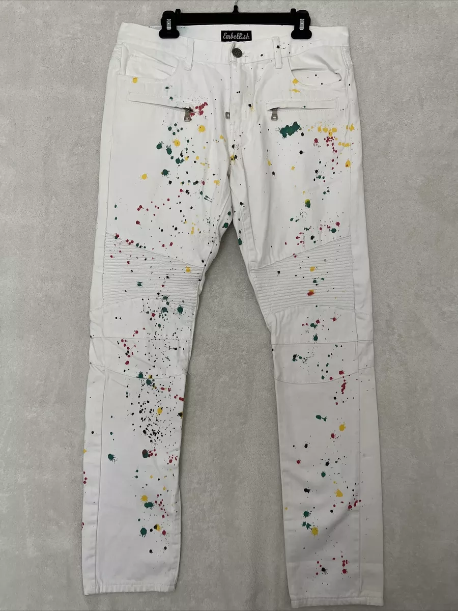 Embellish Men s Jeans 34 White w Paint Splatter Distressed