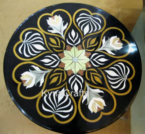 23 Inches Round Marble Coffee Table Top Floral Design Inlay Work Breakfast Table