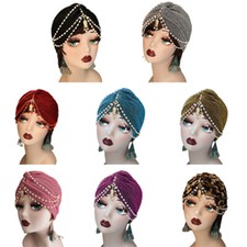 Luxury Stretchable Turban Head Wrap Hat with Beaded Pendant Women Headwear