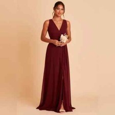 NWT Birdy Grey Minae Chiffon Bridesmaid Dress Wrap Maxi Cabernet Red Size LARGE