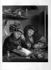 Antique Metsys 1866 Money Counting Currency Exchange Print Old Print