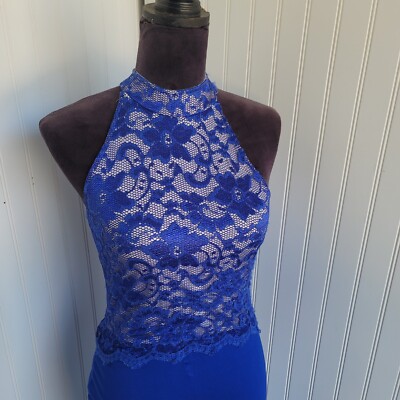 Elegant Stretch Women's High Neck Halter Lace Dress Bodycon Blue Tan  Keyhole S | eBay