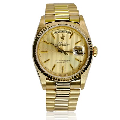 Rolex Mens Day-Date 18238 President Champagne Tapestry Index Dial