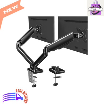 Pneumatic Arm Dual Monitor Desk Mount, VESA Compatible, 32'' Max, Black
