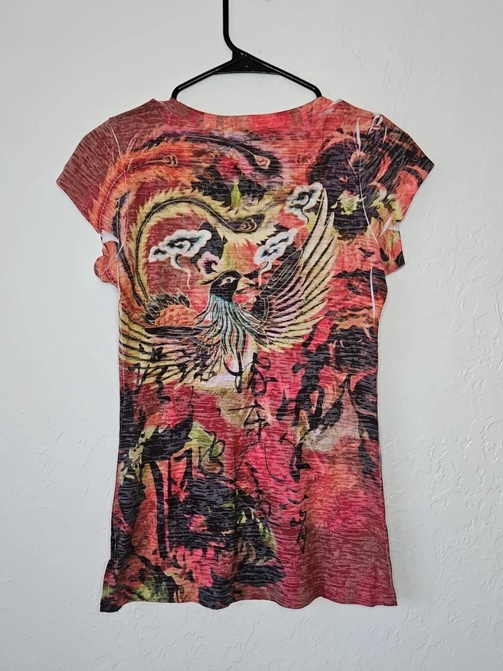 Top Y2K Forever 21 Pájaros Asiáticos Estampado por Todas Partes Talla Pequeña Grunge Whimsigoth  Foto 3 de 4