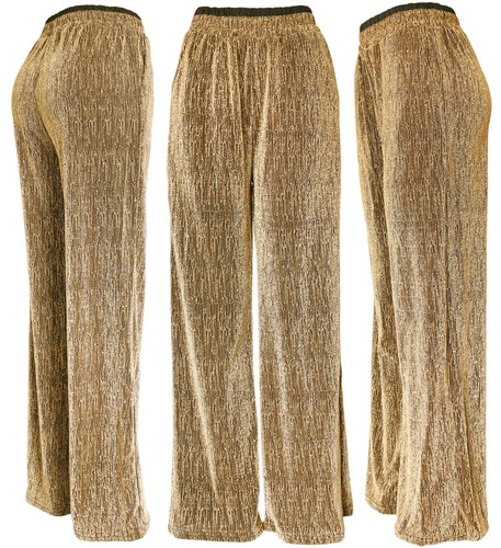 Womens Glitter Party Wide Leg Pants High Waist Sparkly Palazzo Pants - Picture 6 of 8