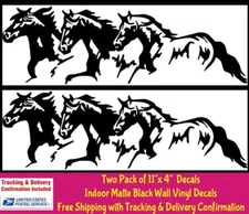 Horses Running Two Pack 11" x 4" Indoor Black Vinyl Decal Walls Doors