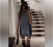 New Zara TRF Patchwork Denim Short Sleeveless Dress Small 6688/006 NWT