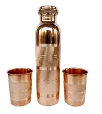 Pure Copper Tumbler, Serveware & Drinkware Copper Water Bottle With Tumbler Set