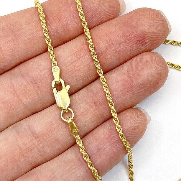Solid 18K Yellow Gold Over Silver 1.5mm Rope Chain Necklace 16 Solid 18K Yellow Gold Over Silver 1.5mm Rope Chain Necklace 16