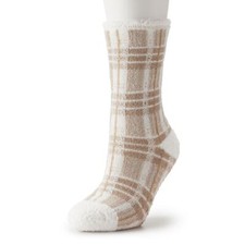 Cuddl Duds Women's Soft Cozy Plushfill Gripper Slipper Socks Plaid, Sz 9-11