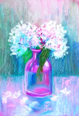 Stillleben Hortensien Blumen Ölpastell Gemälde. Ohne Rahmen.33x23 cm - Bild 1 von 4