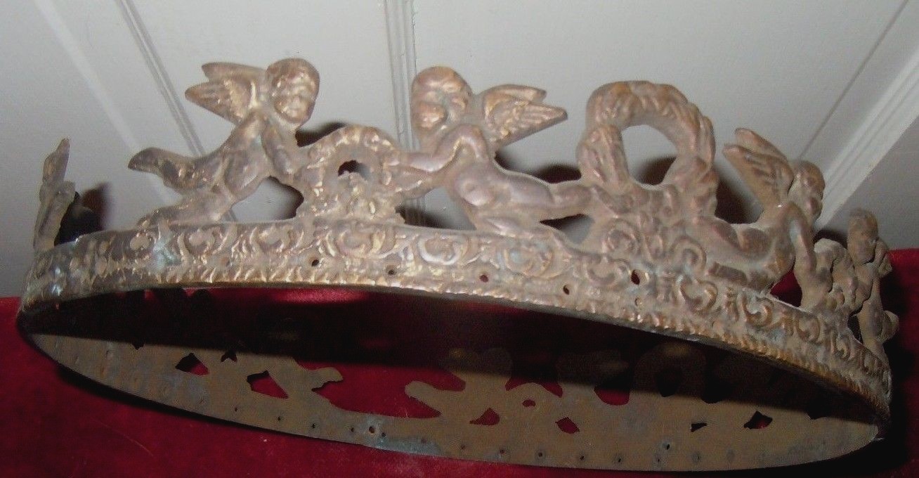 French Antique Bed Canopy Crown~CUPIDS & WREATHS!  RARE!!!