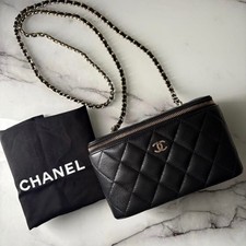 CHANEL Matelasse Chain Vanity Case Black Caviar Leather Shoulder Bag