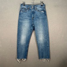 Levis Wedgie Straight Distressed Hem High-Rise Blue Jeans Womens Size 25