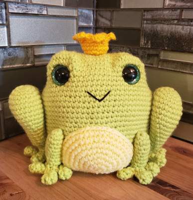 Crochet Frog Prince 7'' X 9'' Handmade Amigurumi Gift Prince Charming Cute