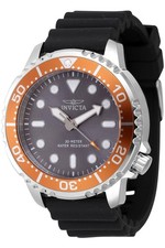 Invicta Men's 47224 Pro Diver Quartz 3 Hand Grey Dial Black Silicone Watch