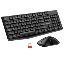 Wireless Keyboard Mouse Combo 2.4G FullSize Ergonomic 1400 DPI Black