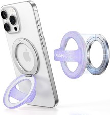 Magnetic Phone Grip, Silicone Finger Loop Grip Stylish Twinkle Glitter Purple