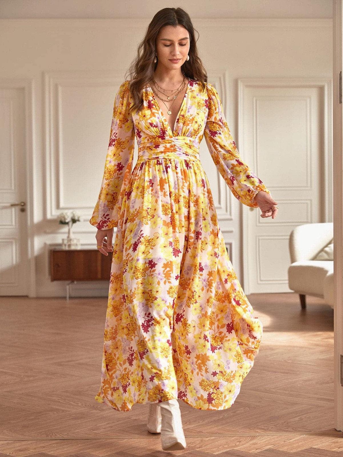 New SHEIN Frenchy Yellow Floral Lined Maxi Dress Boho Long Sleeve Formal Wedding | eBay New SHEIN Frenchy Yellow Floral Lined Maxi Dress Boho Long Sleeve Formal Wedding | eBay