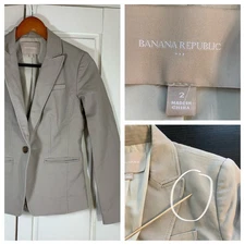 Banana Republic Women's Beige Cotton Blazer Size 2 Single Button Tailored FLAWS