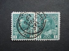 Used Pair 1 Cent Green Stamps Canada George V 1912 SG 196