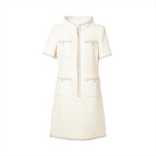 Chanel Coco Button 19-year Nylon Dress 38 Ladies' Ivory  P60363V45919 Tweed