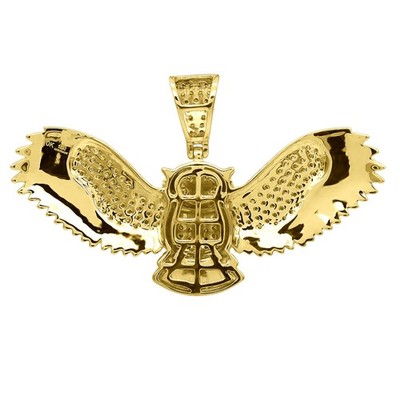 Unisex großer massiver 10K Gold echter Diamant Eule Anhänger 1 kt von Luxurman