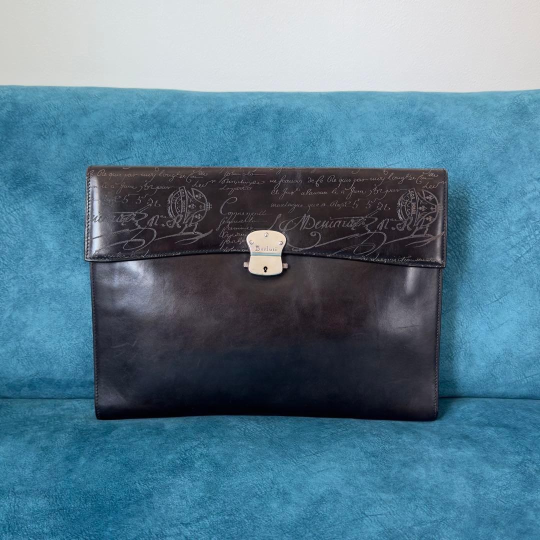 Berluti Ecritoire Scritto Leather Clutch Bag Black Used