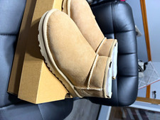 UGG Classic Ultra Mini Beige Suede Ankle Boots Round Toe Pull On Women US 8