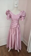 Vintage 80s ILGWU Purple Lilac Mauve Taffeta Prom Dress Puffy Sleeve Size 5/6
