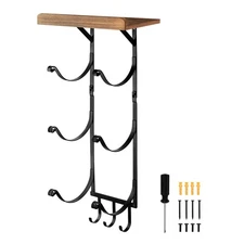 Heavy Duty Rustproof Towel Rack, Wall Mount with Wooden Shelf and Hooks,Bathroom