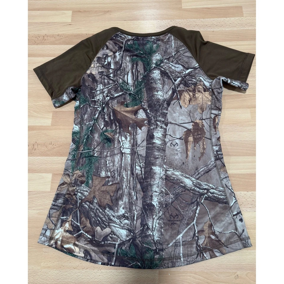 Cabelas Womens Large Hunting T Shirt Short Sleeve Camo Raglan Athletic Top - Image 4 of 4
