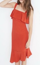 Madewell 100% Silk Poppy Red Sleeveless Asymmetrical Ruffle Hem Dress Sz 6