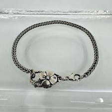 Trollbeads LAA 925 Sterling Silver Foxtail Charm Bracelet w/Flower Lock 7.75  