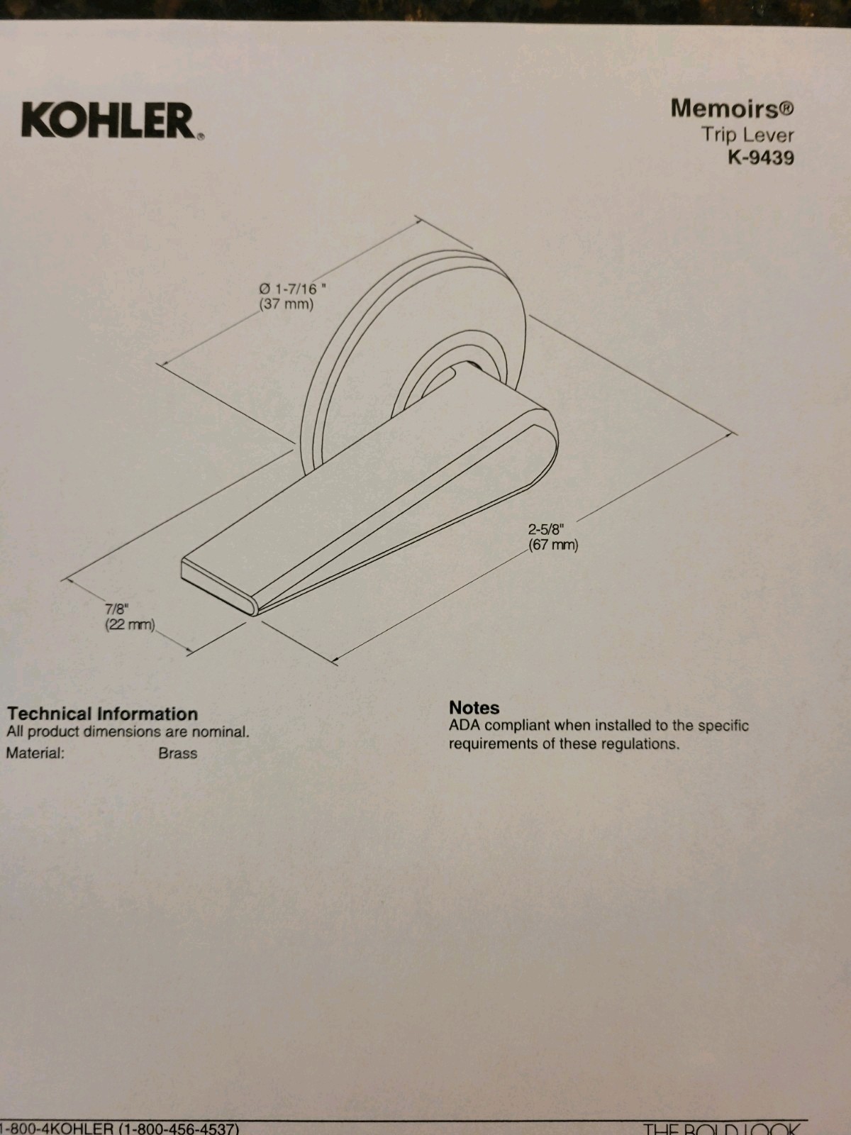 Kohler Memoirs Trip Lever K- 9439 Chrome