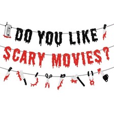 Do You Like Scary Movies Banner Halloween Movie Night Party Decoration Red