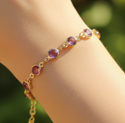 Elegant Gold Color Pink Tourmaline Bracelet 18K Gold Plated Designer Bracelet