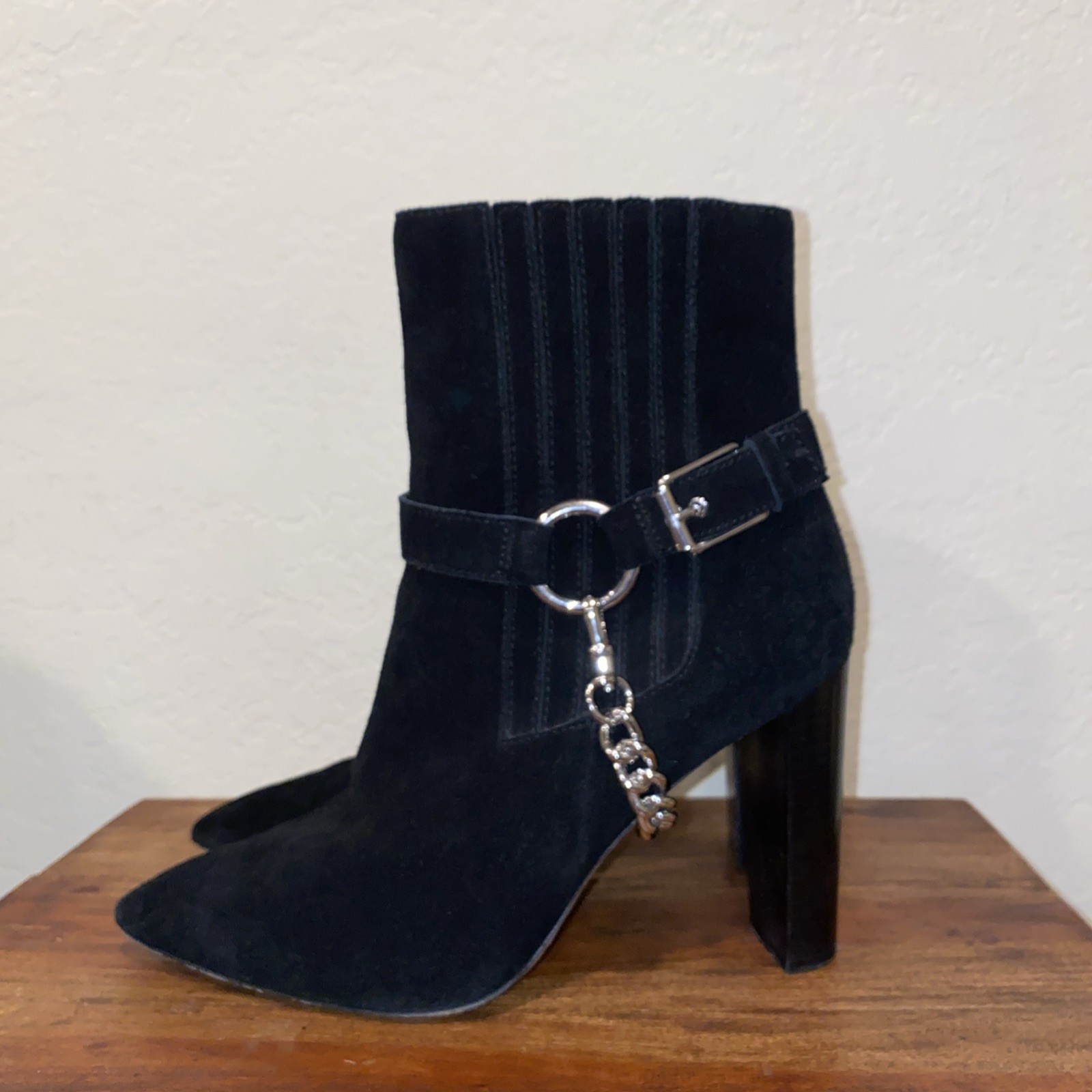 Paige London Boots Olivia Palermo Black Suede Chain Link Boots 9 Revolve $385 image 8