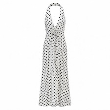NWOT Size S SHEIN Polka Dot Halter Dress - White Rosette Floral Accent Maxi