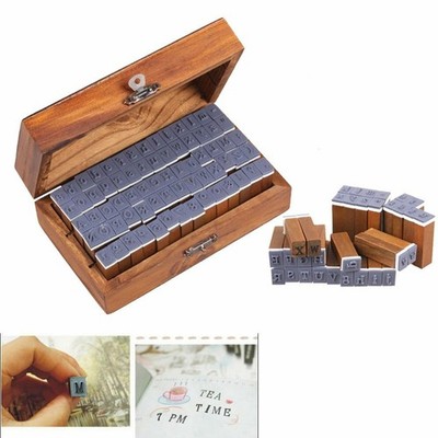 28 70-teiliges Retro-Stempelset mit Alphabet und Zahlen in Holzbox
